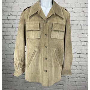 Saks Fifth Avenue Khaki Suede Button Lined Pockets Jacket Size Large L *stained